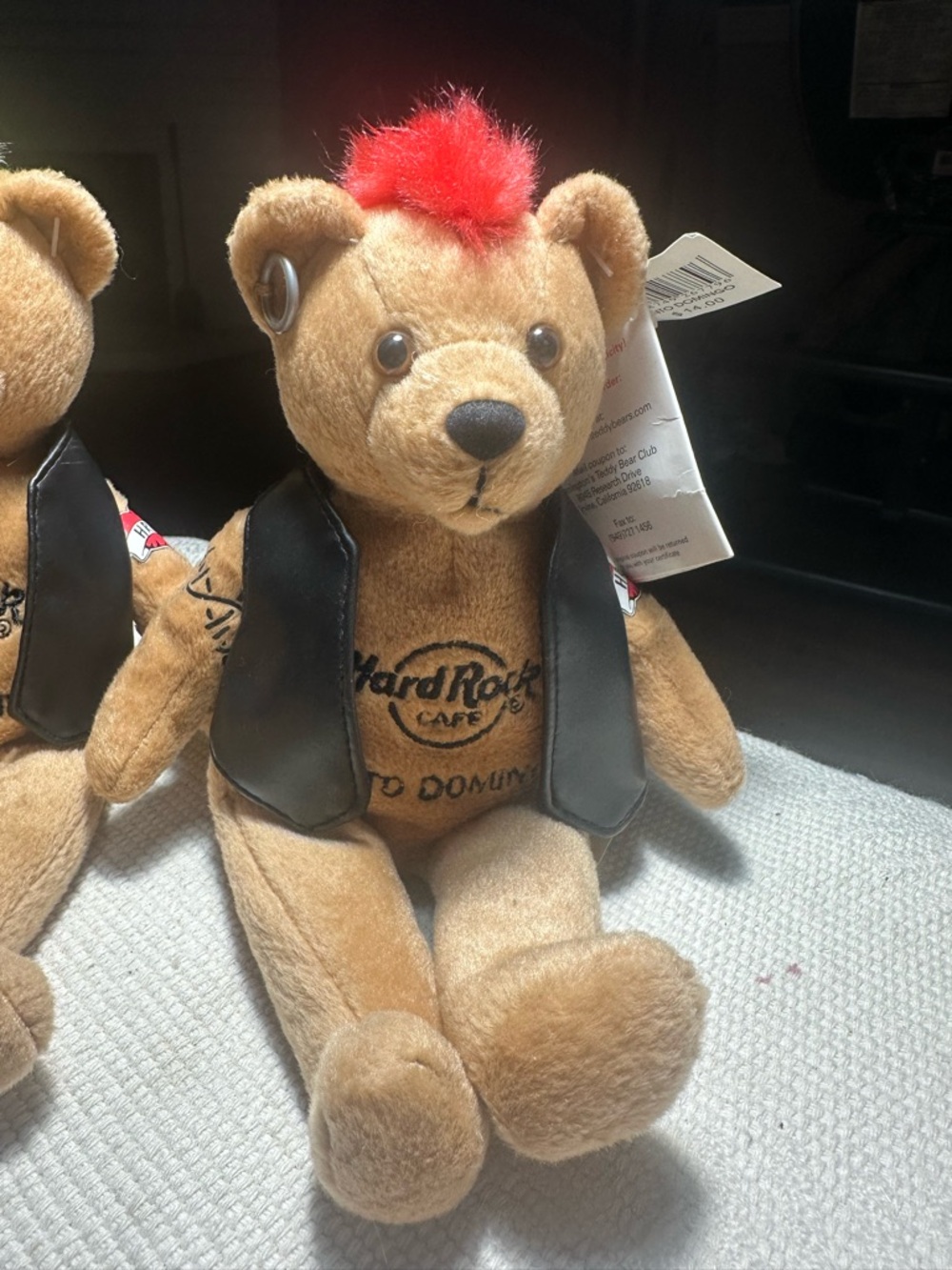 Hard Rock Cafe Tan  Teddy Bear with Red Mohawk and Black Rock Vest